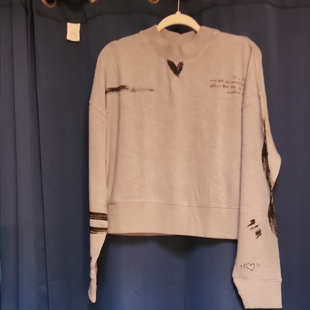 Fabletics Light Gray Pullover Sweater with Black Accents (New)
